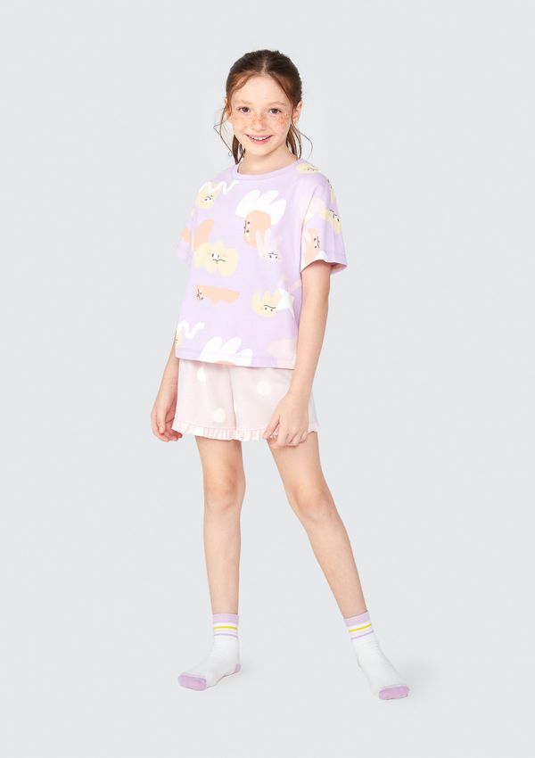 Pijama Curto Infantil Menina + Scrunchie - Roxo 014