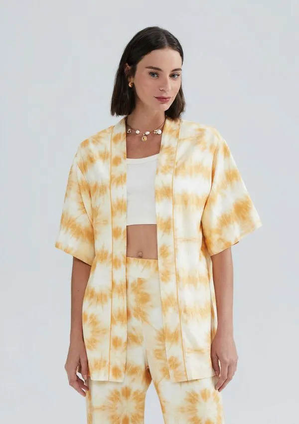 Kimono Feminino Estampado - Amarelo G