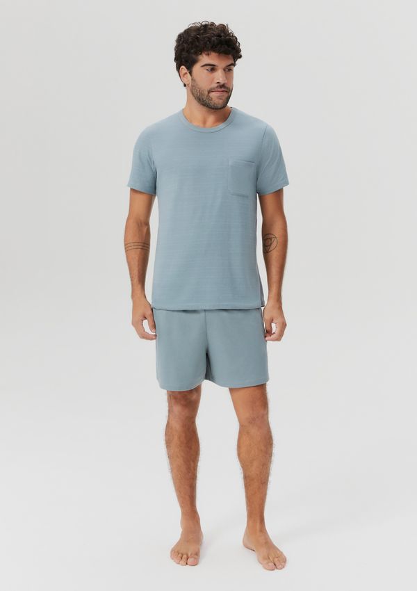 Pijama Curto Masculino Fio Tinto Listrado - Azul XXG