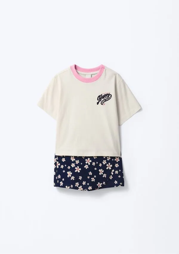 Conjunto Curto Infantil Menina Estampado - Off white 010