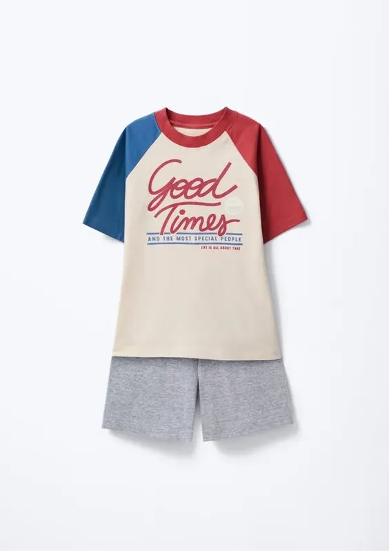 Pijama Curto Infantil Menino Com Aplique - Creme 014