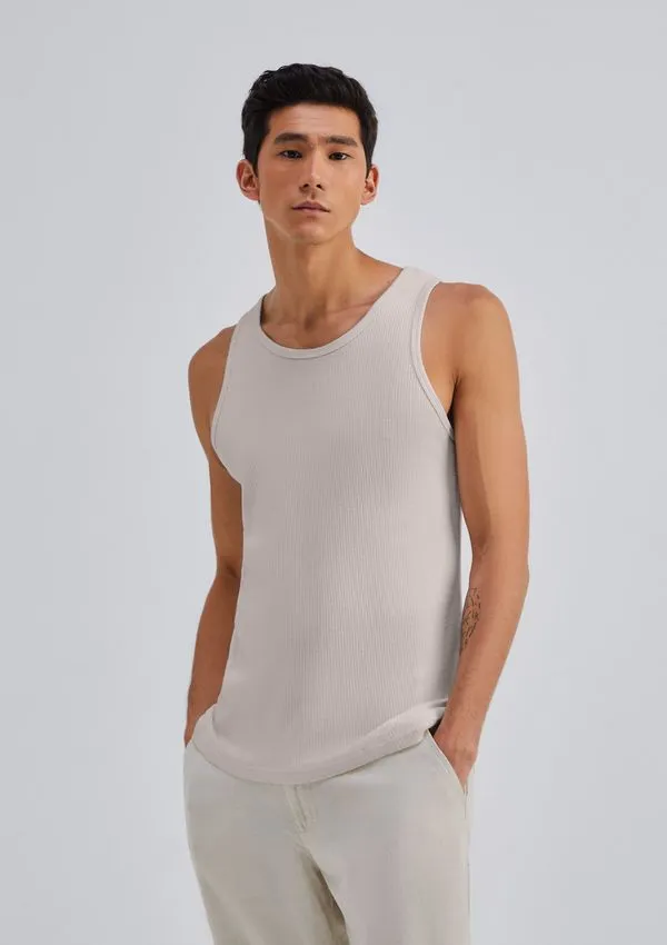 Regata Básica Masculina Slim Em Ribana Canelada - Bege XG