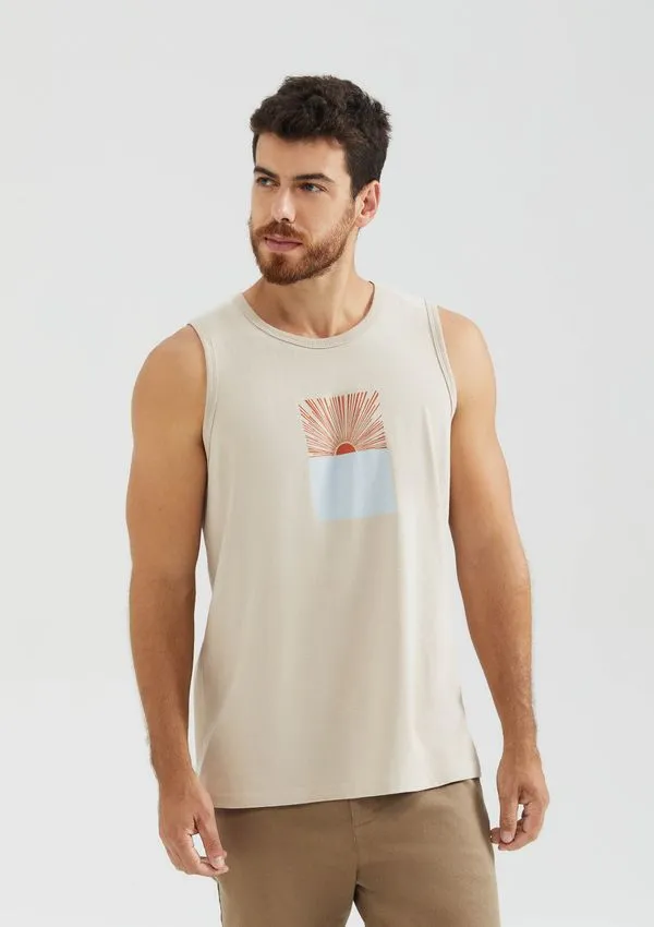 Regata Básica Masculina Regular Com Estampa - Bege P