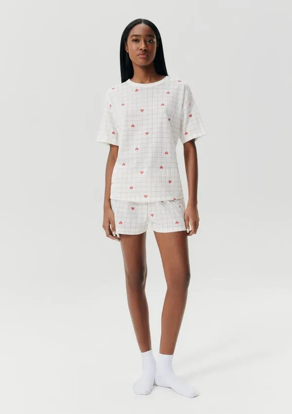 Pijama Curto Feminino Estampado Oversized - Off white G