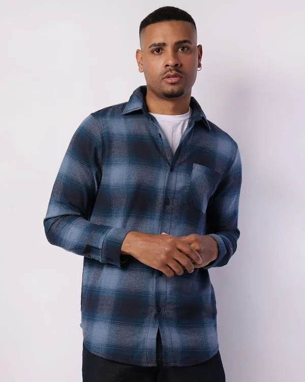 Camisa Masculina Manga Longa Xadrez Azul P