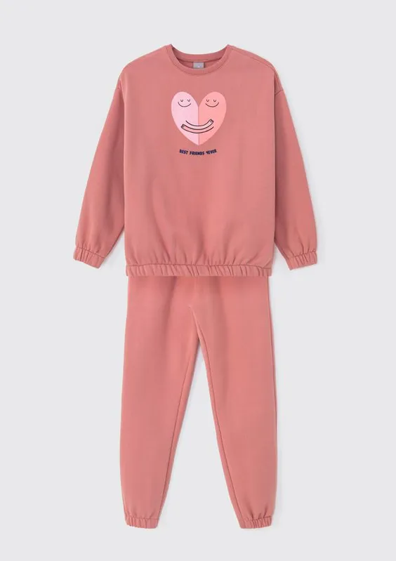 Conjunto Infantil Menina Longo Com Estampa Em Moletom Peluciado - Rosa 010