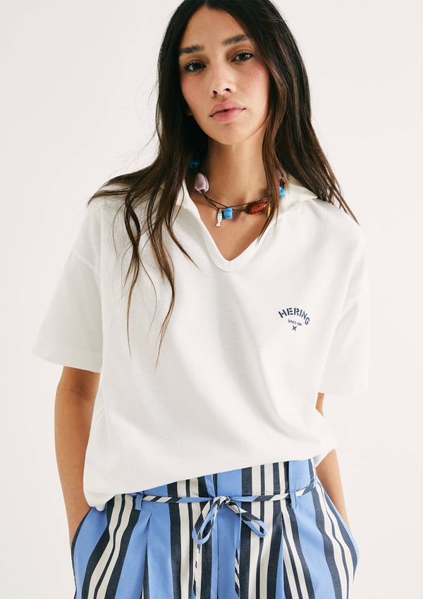 Camisa Polo Feminina Oversized Em Malha Binada - Off white P
