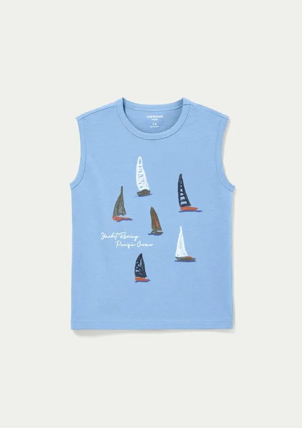 Regata Infantil Menino Em Malha Com Estampa - Azul 004