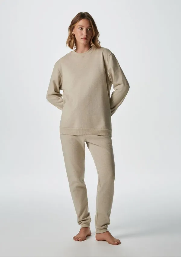 Pijama Longo Unissex Em Moletom Peluciado - Bege M