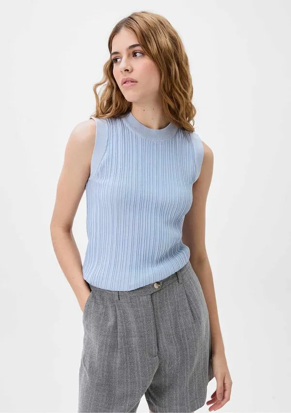 Regata Feminina Slim Em Tricô - Azul G