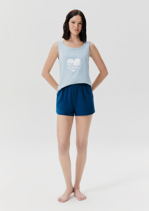 Pijama Curto Feminino Estampado - Azul XG