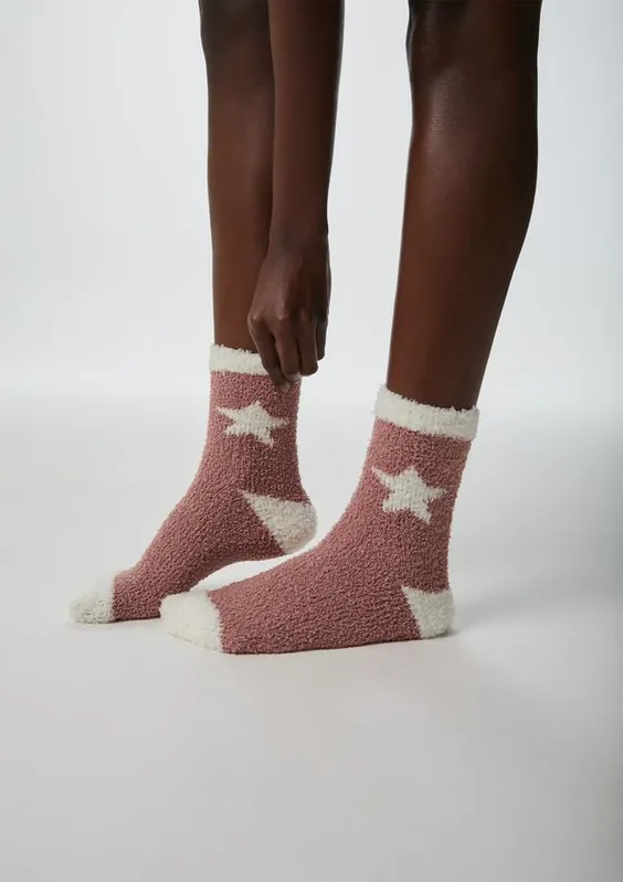 Meia Unissex Estampada Cano Longo Em Tricô De Chenille - Rosa P