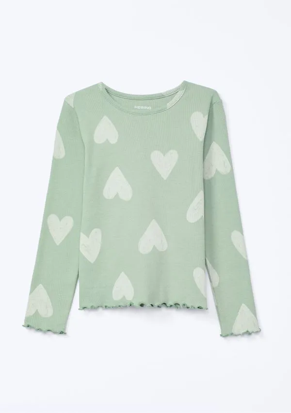 Blusa Infantil Menina Manga Longa Em Ribana - Verde 005