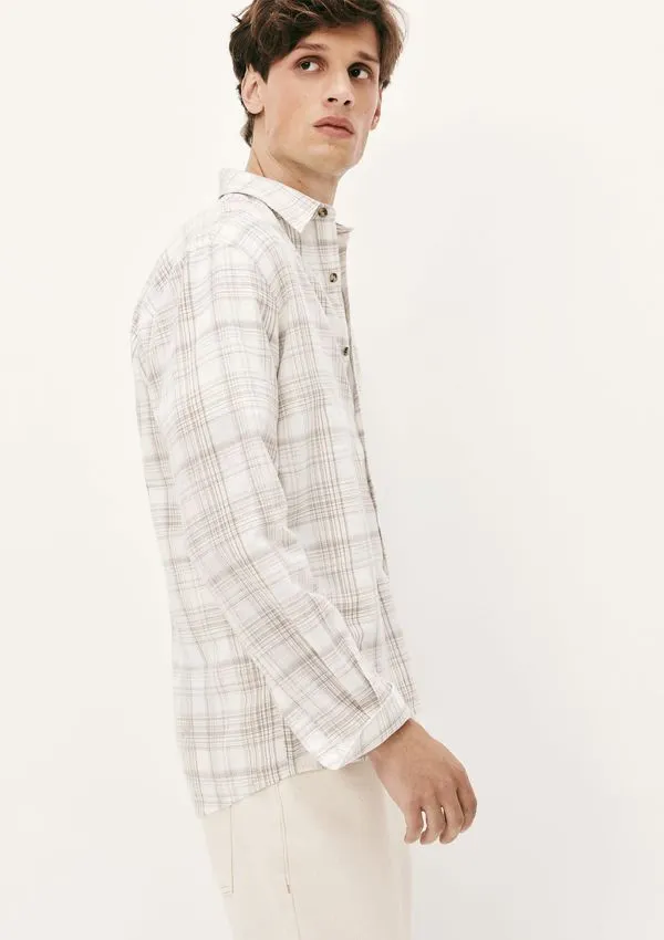 Camisa Masculina Manga Longa Xadrez Em Linho - Cinza G
