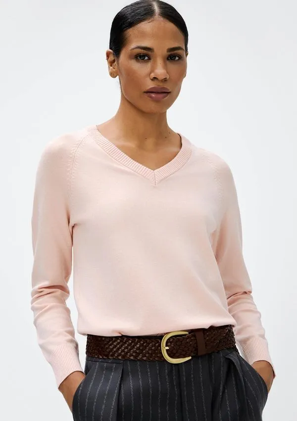 Blusão Feminino Decote V Em Tricô - Rosa M