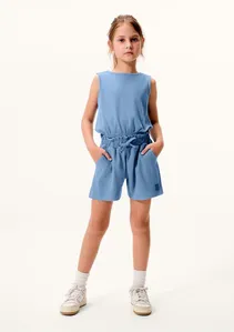 Conjunto Curto Infantil Menina Em Ribana Canelada - Azul 006