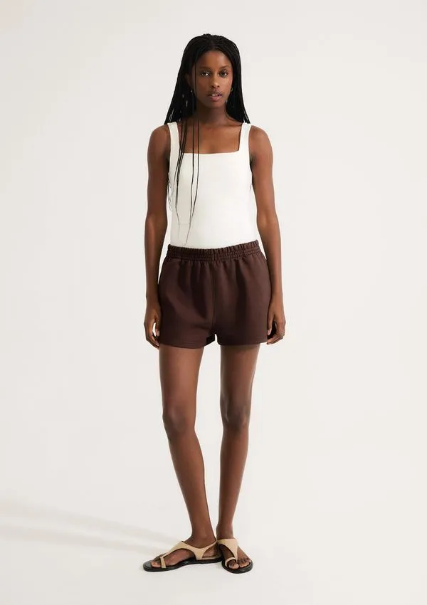 Shorts Feminino Em Malha Binada - Marrom G