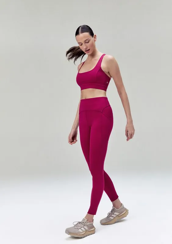 Calça Legging Esportiva Feminina Com Costuras Contrastantes - Rosa P