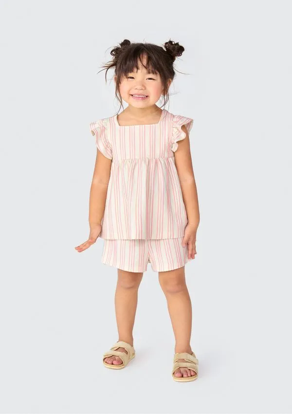 Conjunto Curto Infantil Menina Toddler Listrado - Rosa 003