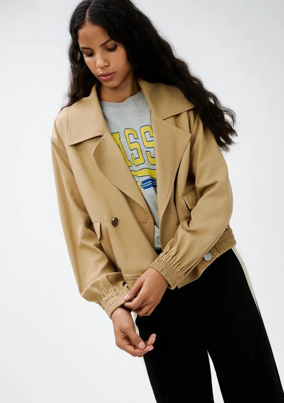 Jaqueta Feminina Box Em Gabardine - Caqui M