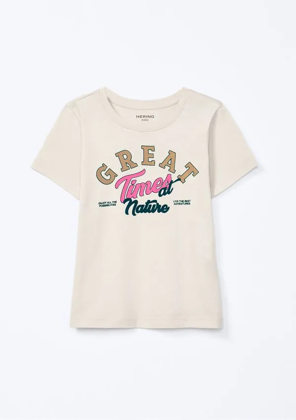 Blusa Infantil Menina Manga Curta Com Estampa - Bege 012