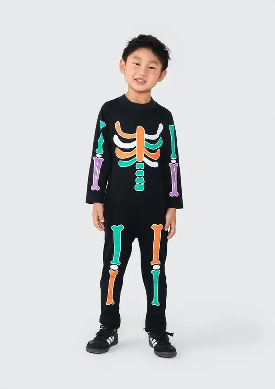 Macacão Longo Infantil Unissex Esqueleto - Preto 004