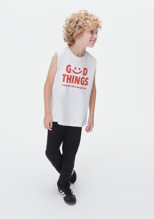Regata Infantil Menino Em Malha De Algodão Com Estampa - Off white 010
