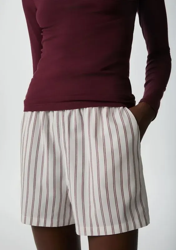 Shorts Feminino Listrado Cintura Alta - Vermelho XP