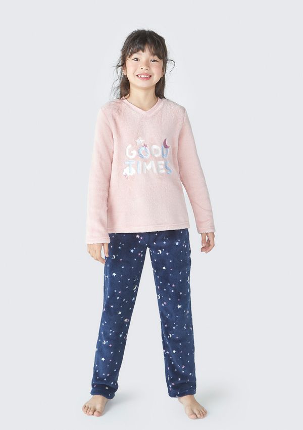 Pijama Infantil Menina Longo Estampado Em Fleece - Rosa 012