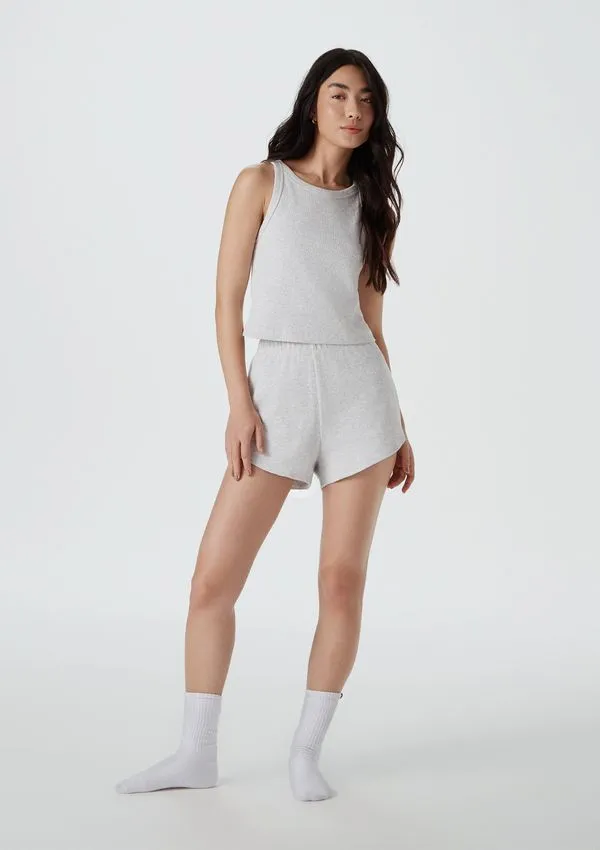 Pijama Curto Feminino Básico Em Ribana Canelada - Cinza XP