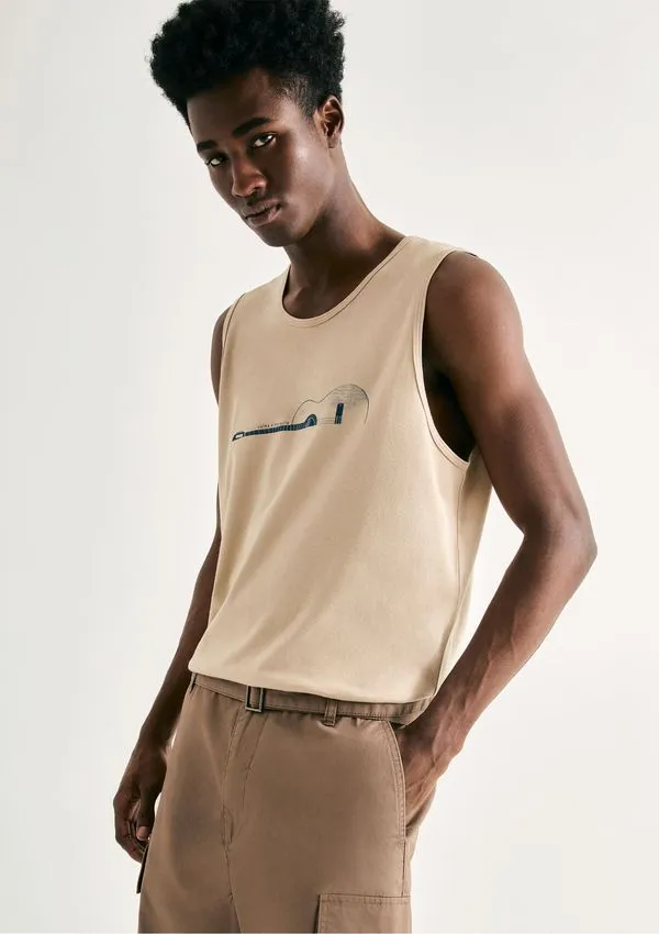 Regata Básica Masculina Slim Em Malha - Bege M