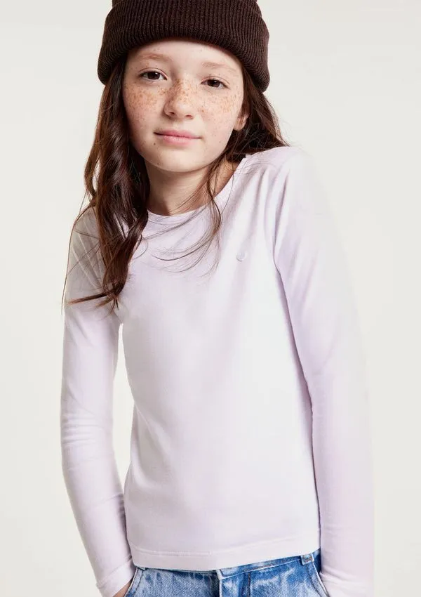 Blusa Básica Infantil Menina Manga Longa Com Patch Hering Kids - Branco 002