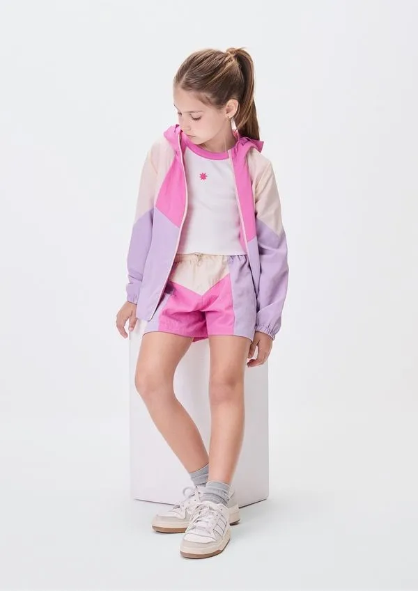 Shorts Infantil Menina Em Nylon Com Recortes - Lilás 014