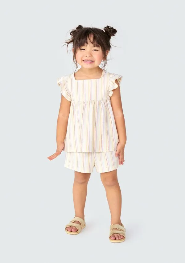 Conjunto Curto Infantil Menina Toddler Listrado - Off white 004