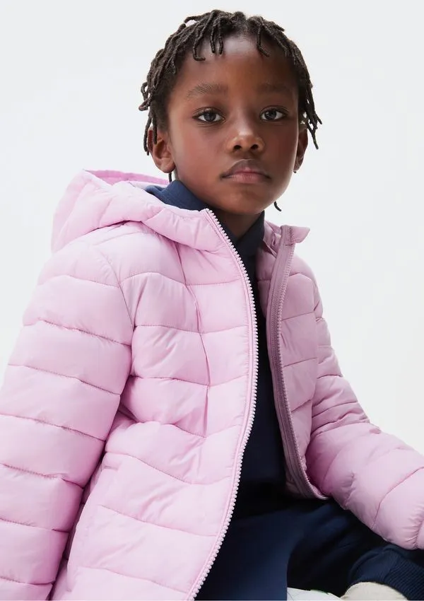 Jaqueta Puffer Infantil Unissex Com Capuz - Rosa 008