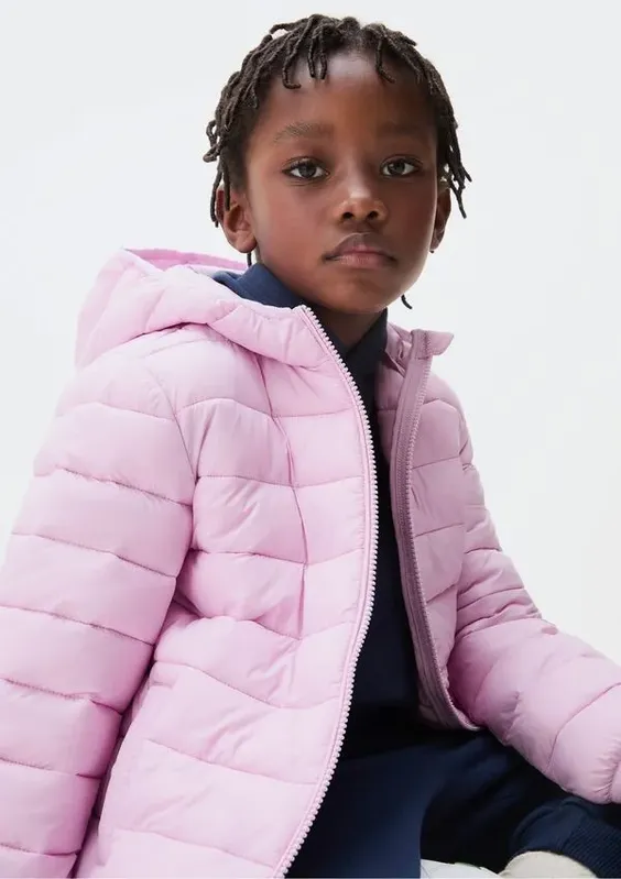 Jaqueta Puffer Infantil Unissex Com Capuz - Rosa 010