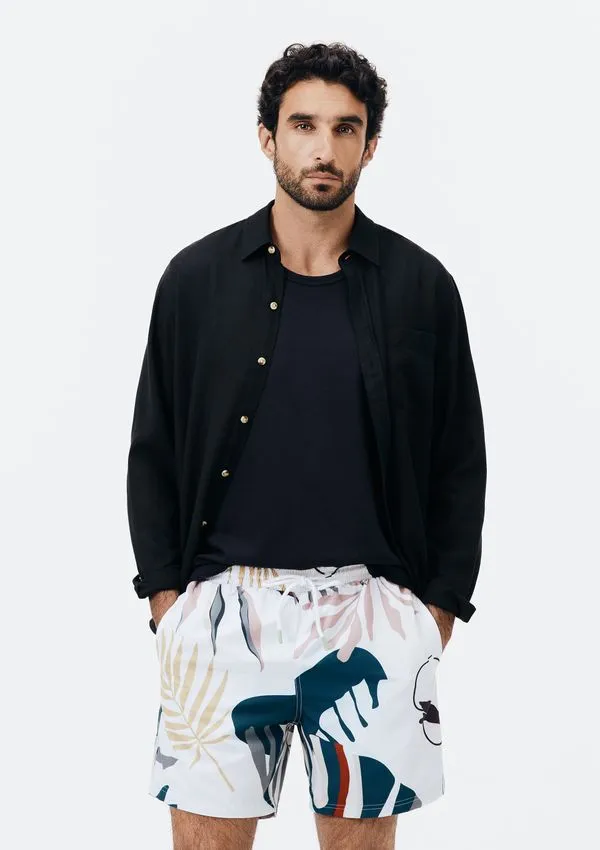 Shorts Praia Masculino Estampado - Branco G