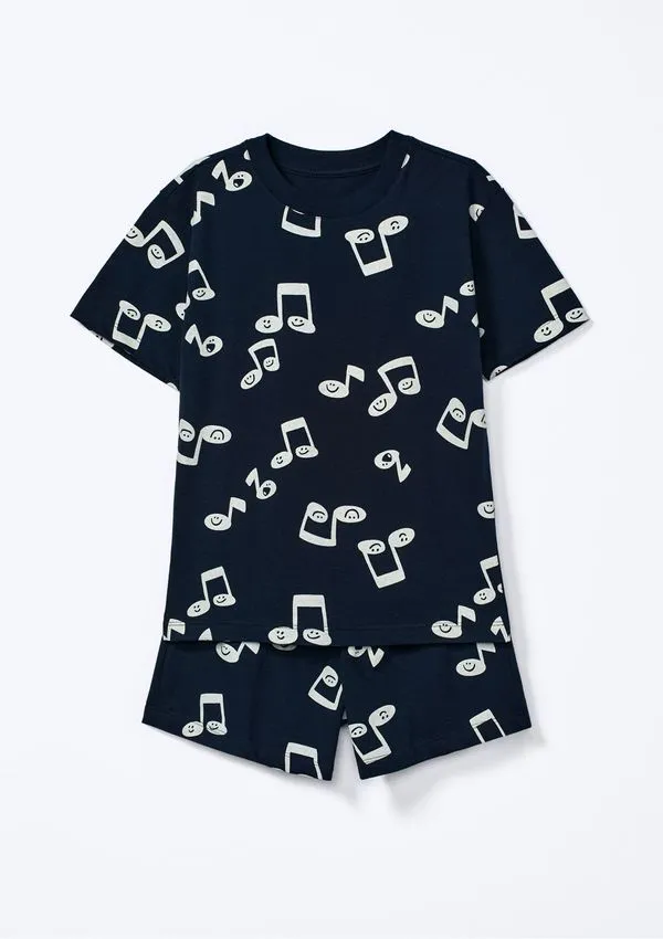 Pijama Curto Infantil Menino Que Brilha no Escuro - Azul 012
