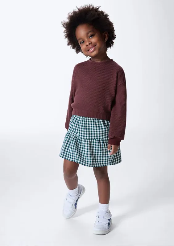 Shorts Saia Infantil Cós Elástico Xadrez - Verde 004