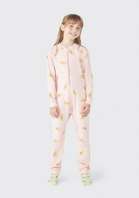 Pijama Macacão Infantil Unissex Em Moletom - Rosa 002