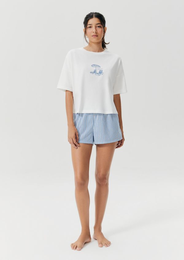 Pijama Curto Feminino Box Estampado - Azul M