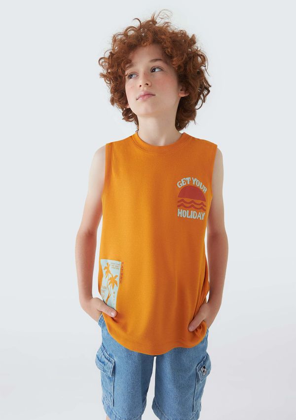 Regata Infantil Menino Em Malha De Algodão Com Estampa - Amarelo 008