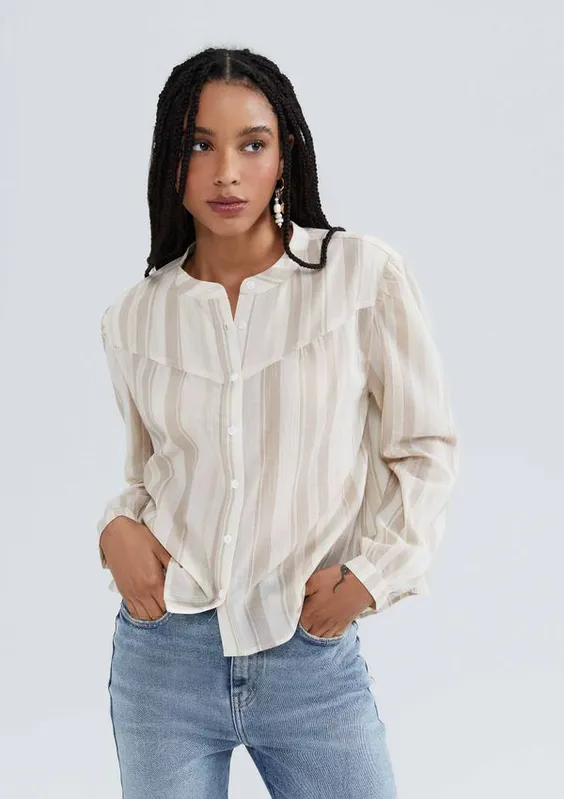 Blusa Feminina Manga Longa Listrada - Bege P