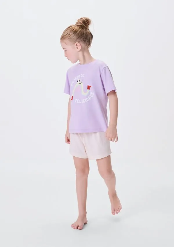 Pijama Infantil Menina Curto Com Estampa - Lilás 014