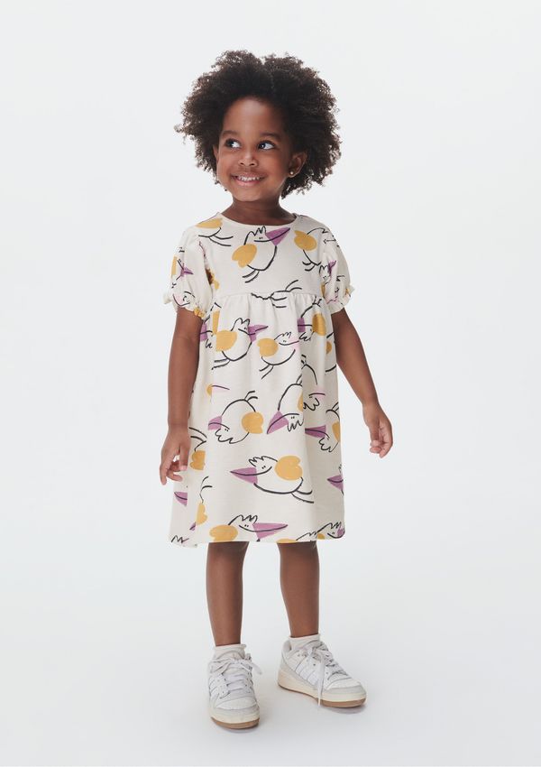 Vestido Infantil Toddler Manga Bufante - Creme 001