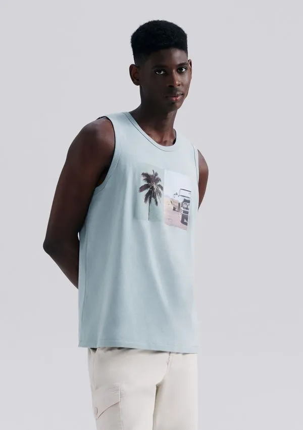 Regata Básica Masculina Regular Com Estampa - Azul XG