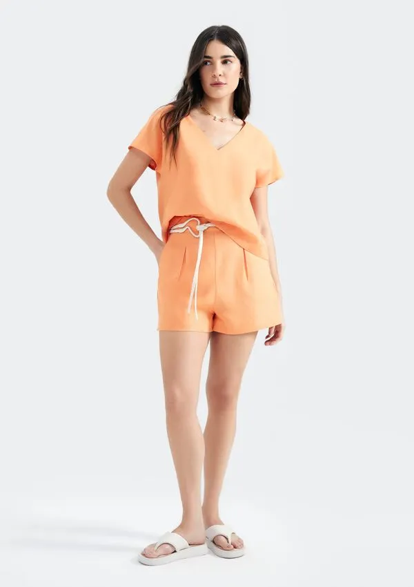 Shorts Feminino Cintura Alta Em Alfaiataria - Laranja P