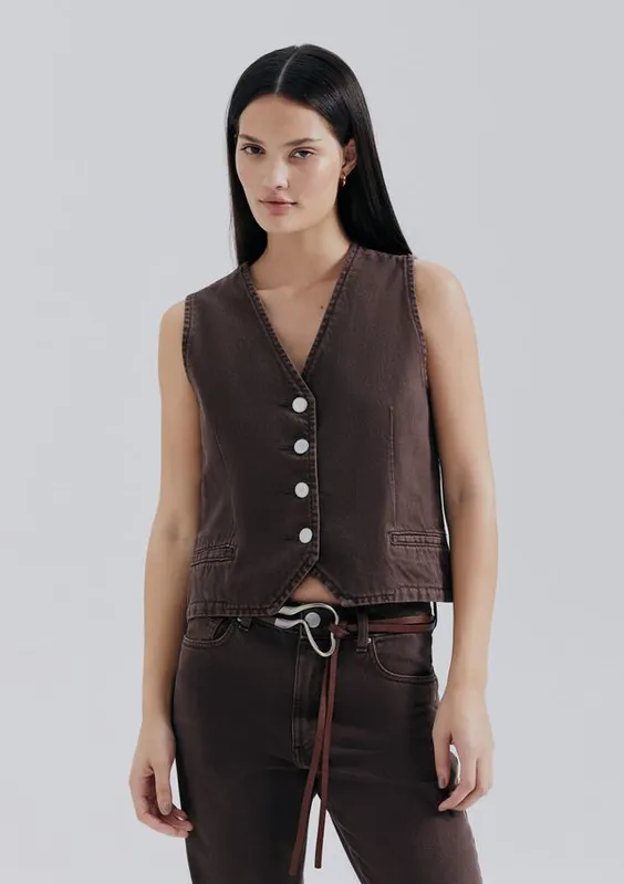 Colete Feminino De Sarja Estonada - Marrom M