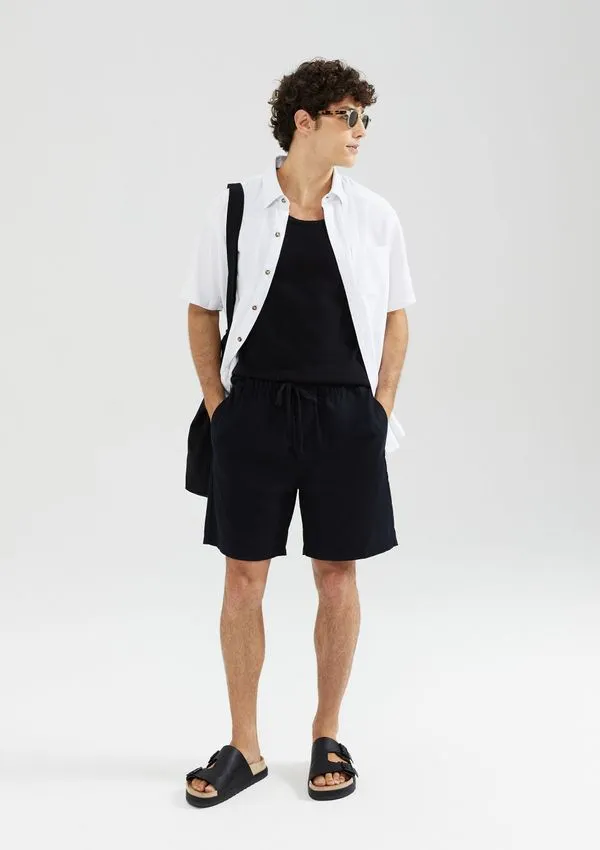 Bermuda Masculina Em Sarja Com Linho - Preto XXG