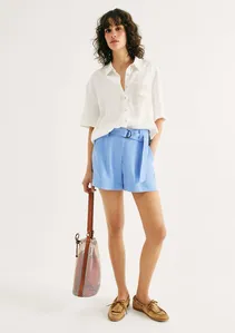 Shorts Feminino Em Peach Touch Com Cinto - Azul 034